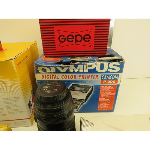 347 - PENTAX CAMERA AND OLYMPUS COLOUR PRINTER KODAK EASY SHAPE G600 PRINTER DOCK, HAMA SLIDES, GEPE SLIDE... 