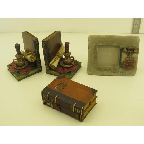 429 - Assorted  Study / Desk DECOR Inc. Bookends, Frame & Trinket Box