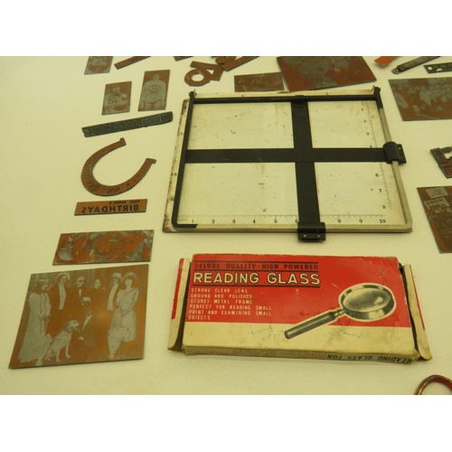 437 - T Bar Drawing / Photo Board w/ Letter Press Printing Plates