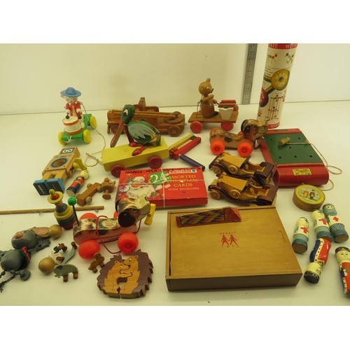 489 - Job Lot of Assorted Wooden Preschool Toys Inc Fisherprice, Car, Robot