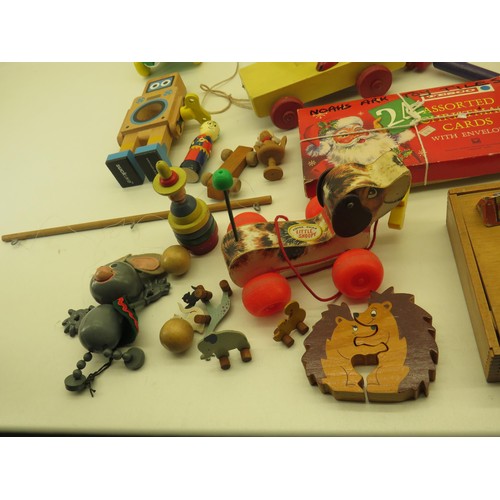 489 - Job Lot of Assorted Wooden Preschool Toys Inc Fisherprice, Car, Robot