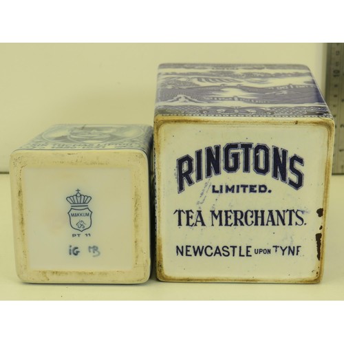 509 - 2 x Blue & White Ceramic Tea Caddie ORNAMENTS Inc LIPTON & RINGTONS