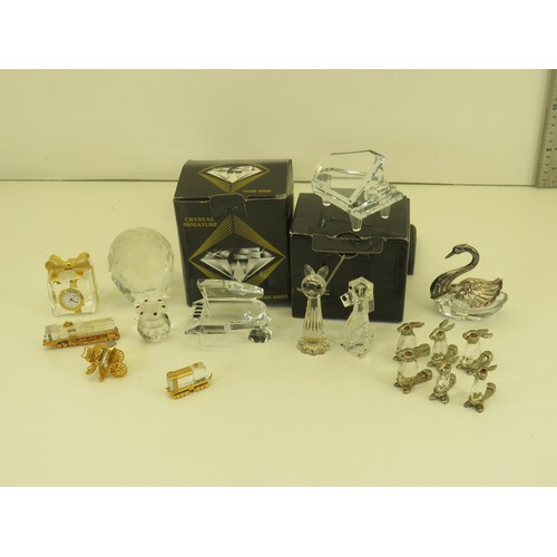 545 - Assorted CRYSTAL Ornaments Inc Clock, Train, Cat Etc