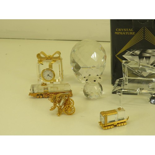 545 - Assorted CRYSTAL Ornaments Inc Clock, Train, Cat Etc