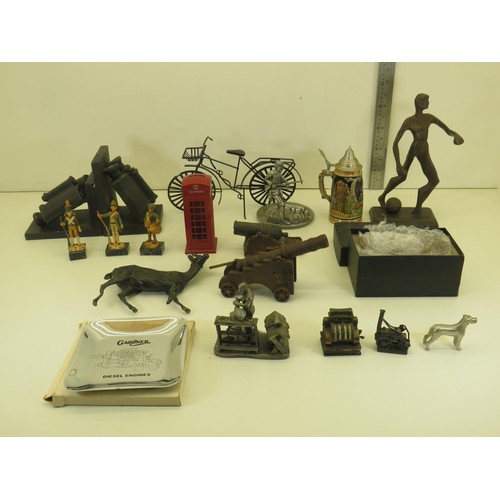 557 - Job Lot of Assorted ORNAMENTS Inc Stein, Bookends, Cannons, Metal, Etc