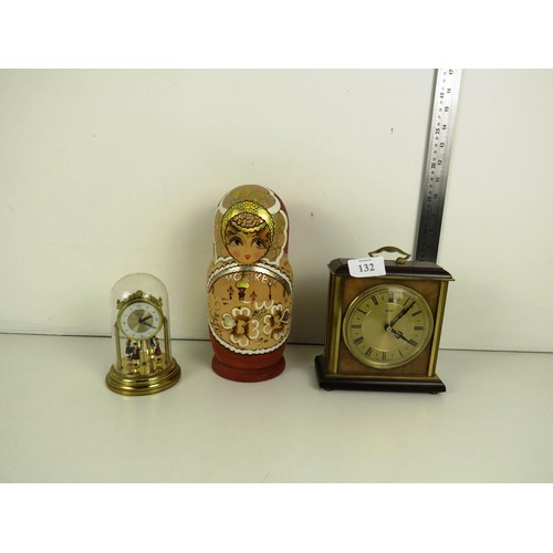 132 - LARGE RUSSIAN DOLL, METAMEC CLOCK AND ONE OTHER CLOCK