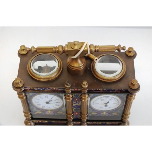 3 - 20th CENTURY BRASS ENAMEL CLOISONNE DESK CLOCK & BAROMETER WITH FRENCH MOVEMENT IN GOOD WORKING ORDE... 