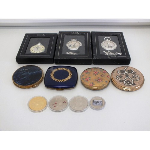 21 - 3 x HERITAGE BOXED POCKET WATCHES, 4 x LADIES POWDER COMPACTS and 4 PROOF COINS INCLUDES LEST WE FOR... 