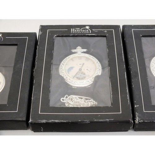 21 - 3 x HERITAGE BOXED POCKET WATCHES, 4 x LADIES POWDER COMPACTS and 4 PROOF COINS INCLUDES LEST WE FOR... 