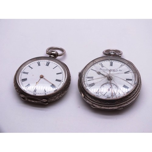 32 - TWO STERLING SILVER POCKET/FOB WATCHES - LANCASHIRE WATCH Co LTD, CHESTER C1899 (BROKEN GLASS) and L... 