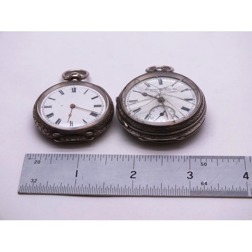 32 - TWO STERLING SILVER POCKET/FOB WATCHES - LANCASHIRE WATCH Co LTD, CHESTER C1899 (BROKEN GLASS) and L... 