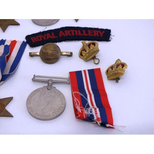 48 - MILITARY MEDALS, BADGES & PATCHES INCLUDES DEFENCE MEDALS, WAR MEDAL, STARS ETC