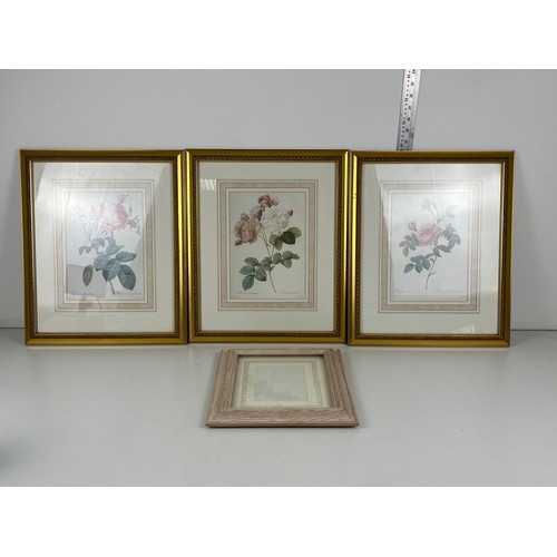 340 - 3x FRAMED PICTURES OF FLOWERS IN GOLD GILT FRAME - MATCHING SET PLUS ONE OTHER FRAME