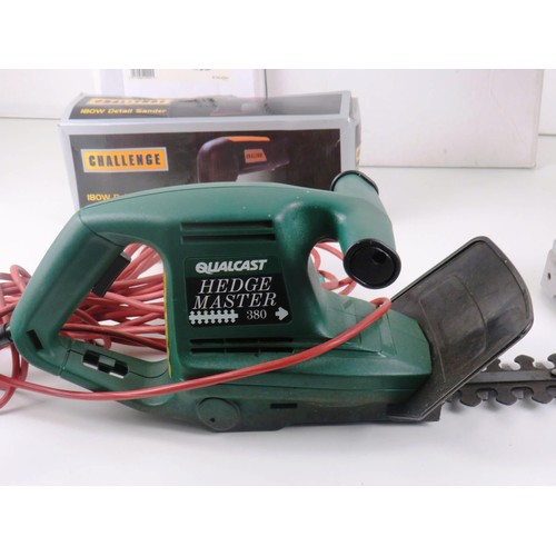 301 - CHOPSAW 180w DETAILL SANDER, QUALCAST HEDGE TRIMMER AND 2 x OUTSIDE WALL LIGHTS