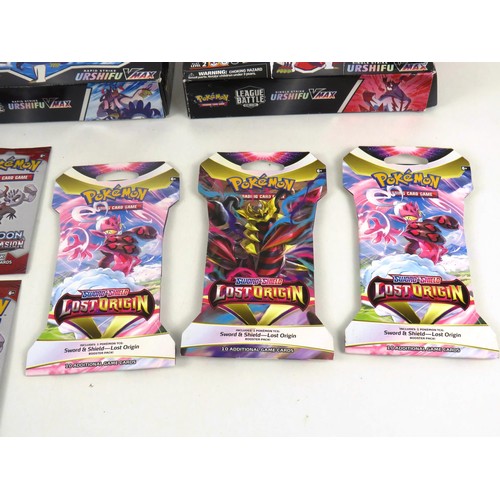 7 - TWO POKEMON LEAGUE BATTLE DEEKS, 3 x POKEMON LOST ORIGINPACKS AND 3 x SUN AND MOON CRIMSON INVASION ... 