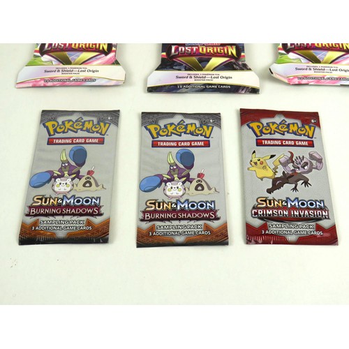 8 - TWO POKEMON LEAGUE BATTLE DEEKS, 3 x POKEMON LOST ORIGINPACKS AND 3 x SUN AND MOON CRIMSON INVASION ... 