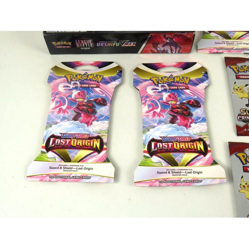 9 - POKEMON LEAGUE BATTLE DECK, 4 x SWORD AND SHIELD PACKS AND 3 x SUN AND MOON - ALL UNOPENED