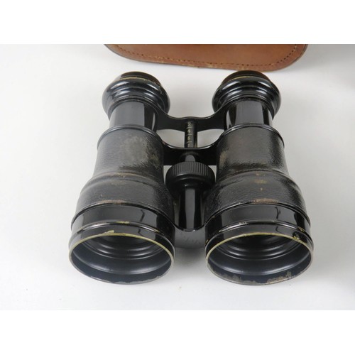 10 - TWO SETS OF BINOCULARS BOTH WITH LEATHER CARRYCASES INCLUDES IRIS DE PARIS BULLDOG FIELD/OPERA GLASS... 