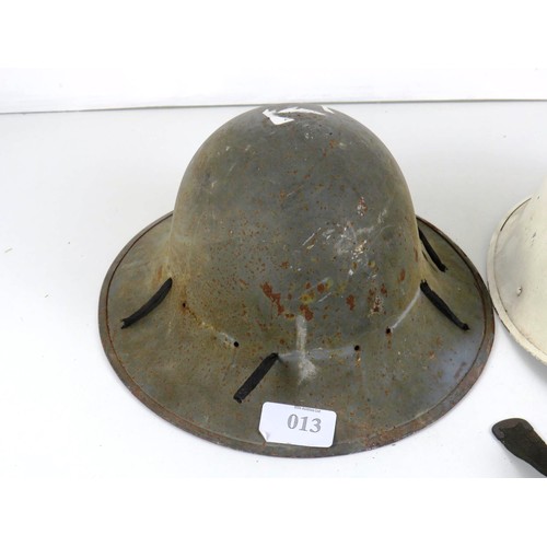 13 - 3 x MILITARY HATS/ HELEMTS- RAT PEAKED CAP, NATIONAL HOSPITAL SERVICE HELMET AND ZUCKERMANN WWII HEL... 