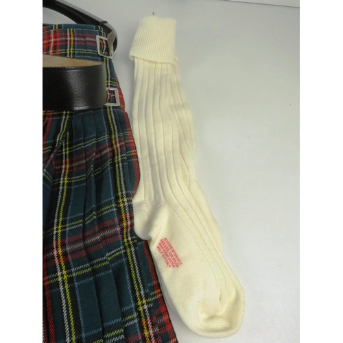 23 - SCOTTISH PURE WOOL KILT WIH BELT AND EDINBURGH WOOL SOCKS- NEW