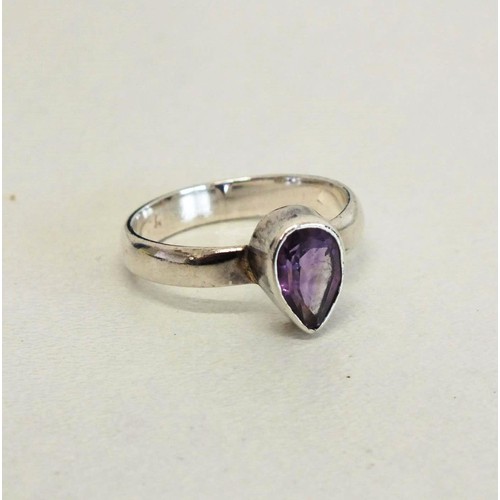 103 - SILVER AND AMETHYST RING IN BOX, TWO SILVER BRACELETS ONE TENNIS STYLE WITH MULTICOLOURED GEMSTONES ... 