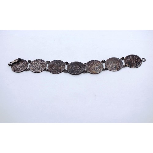 1 - GEORGIAN STERLING SILVER GEORGE III COIN BRACELET, MADE FROM SIX COINS DATED 1787 to 1789, WEIGHT 23... 