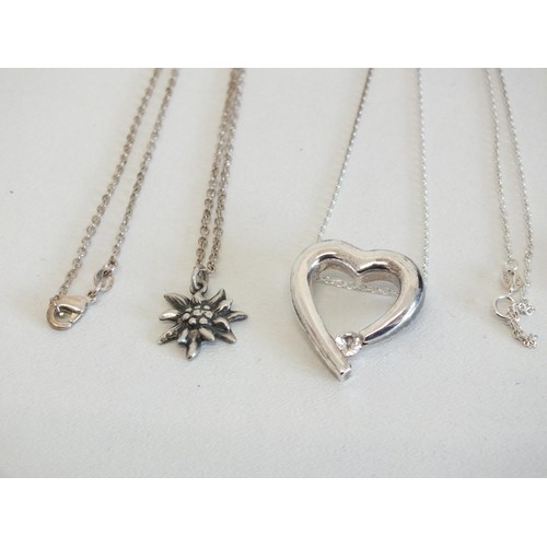 133 - SELECTION OF STERLING SILVER JEWELLERY INCLUDING NECKLACES, PENDANTS, LEATHER AND SILVER BRACELET