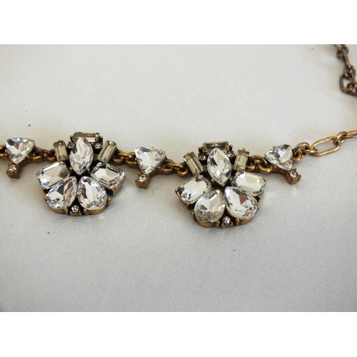 143 - GOLD AND CLEAR RHINESTONES STATEMENT NECKLACE SIGNED J.CREW APPROX 52CM