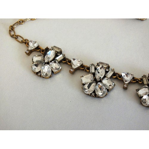 143 - GOLD AND CLEAR RHINESTONES STATEMENT NECKLACE SIGNED J.CREW APPROX 52CM