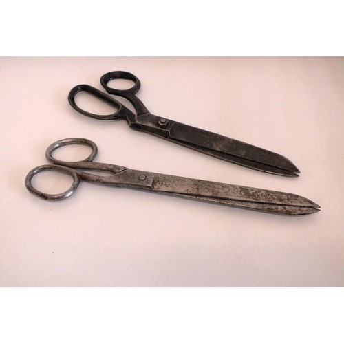 27 - TWO PAIRS OF OLD LARGE STEEL TAILORS SCISSORS