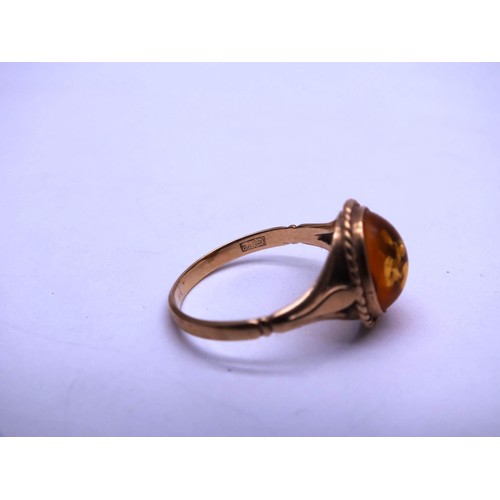 34 - 3 x 9CT GOLD RINGS - AMBER SIZE M, OPAL SIZE O AND AQUAMAIRNE SIZE O, TOTAL WEIGHT 6G