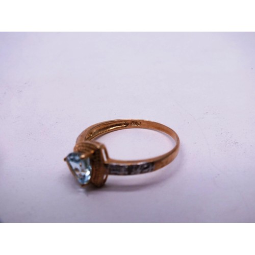 34 - 3 x 9CT GOLD RINGS - AMBER SIZE M, OPAL SIZE O AND AQUAMAIRNE SIZE O, TOTAL WEIGHT 6G