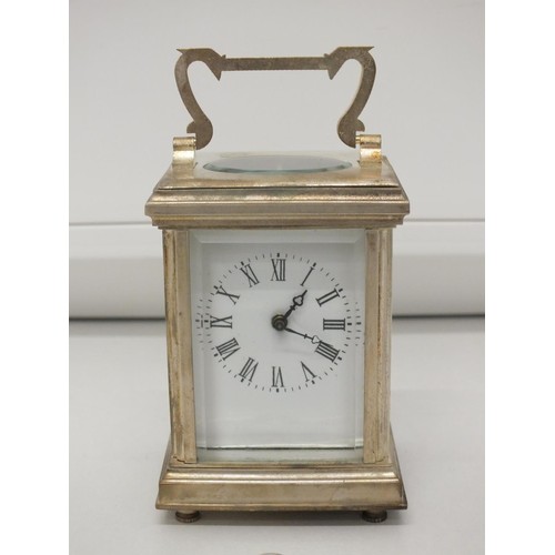 38 - MINIATURE CARRIAGE CLOCK WITH KEY IN WORKING ORDER