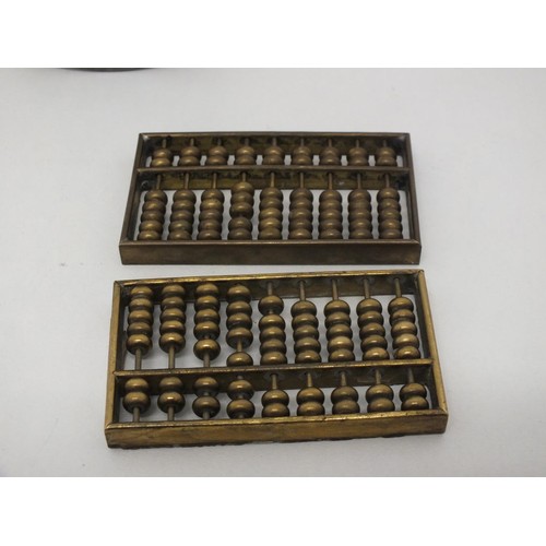 39 - ATCO MOTOR MOWER OIL CAN AND TWO BRASS ABACUS SIZE 8 CM X 4.5CM