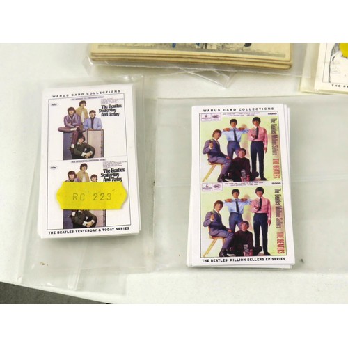 113 - BEATLES ABC CARDS TOGETHER WITH BEATLES WARUS CARD SETS AND POP RELATED POSTCARDS