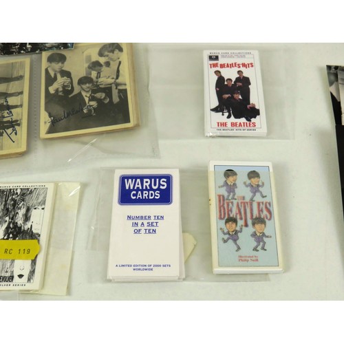 113 - BEATLES ABC CARDS TOGETHER WITH BEATLES WARUS CARD SETS AND POP RELATED POSTCARDS