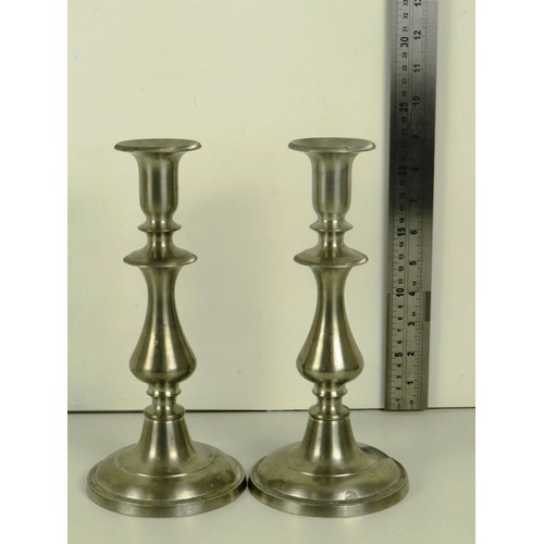 171 - PAIR OF PEWTER CANDLE STICKS