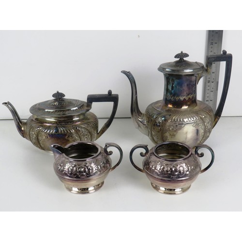 74 - SILVER PLATED FOUR PIECE SET COMPRISING OF TEAPOT, COFFEE POT, MILK JUG AND SUGAR BOWL