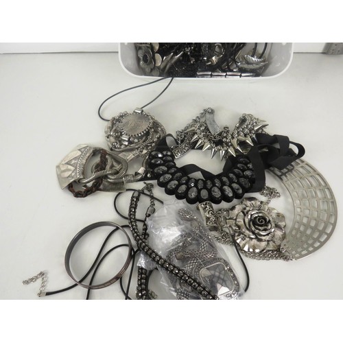 223 - BOX FULL OF GOTHIC, STEAMPUNK, ALL BLACK MIXED JEWELLERY