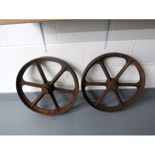 229 - 2 x CAST IRON WHEELS IN USED CONDITION APPROXIMATELY 24