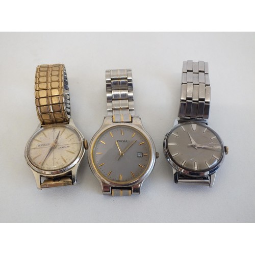 198 - 3 x WATCHES - EKONAR SERVICES JEWELLED AND PULSAR IN WORKING ORDER