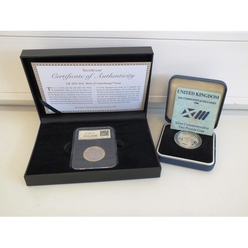 148 - 1980 SILVER PROOF £2 COIN AND 2021 DATE STAMP HG WELLS £2 COIN LTD 500