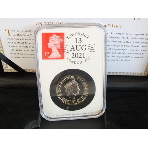 148 - 1980 SILVER PROOF £2 COIN AND 2021 DATE STAMP HG WELLS £2 COIN LTD 500