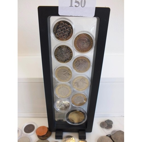 150 - 8 x MIXED £2 COINS, £20 COIN, £5 COIN AND BOX OF MIXED COINAGE INCLUDING ROMAN