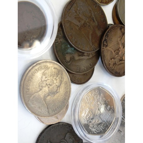 150 - 8 x MIXED £2 COINS, £20 COIN, £5 COIN AND BOX OF MIXED COINAGE INCLUDING ROMAN