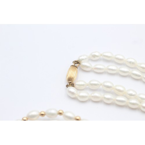 401 - 9ct Gold Cultured Pearl And Gold Bead Clasped Necklace (26.3g)