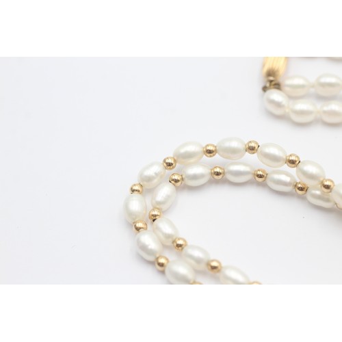 401 - 9ct Gold Cultured Pearl And Gold Bead Clasped Necklace (26.3g)