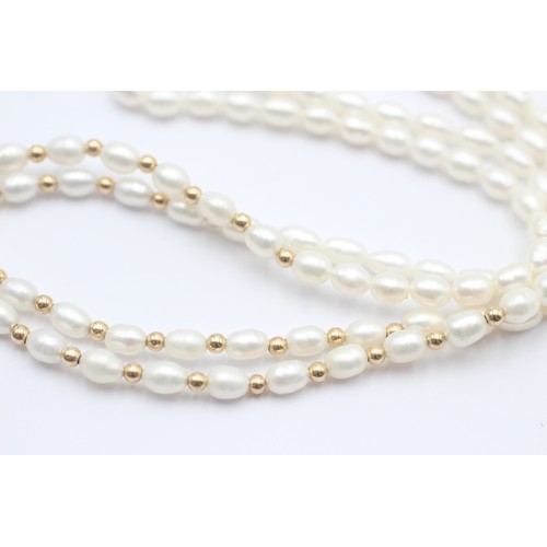 401 - 9ct Gold Cultured Pearl And Gold Bead Clasped Necklace (26.3g)