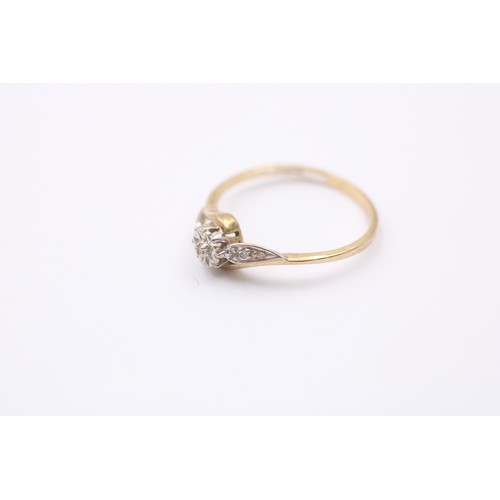 409 - 9ct Yellow And White Gold Diamond Bypass Trilogy Ring (1.4g) SIZE- P