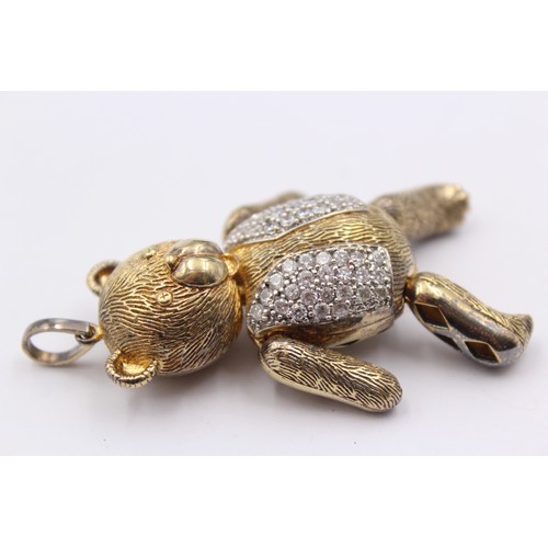 414 - .925 Large Articulated Teddy Pendant Set With Cz (36g)